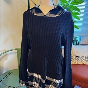 Style & Co. Black Long Sleeve Top with Plaid Accents
